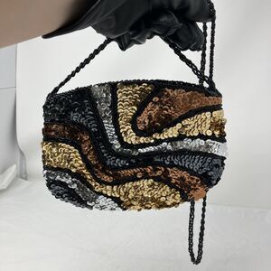 Carla Marchi Evening Bag Beads & Sequins, Zipper Beaded Strap Flapper BOHO